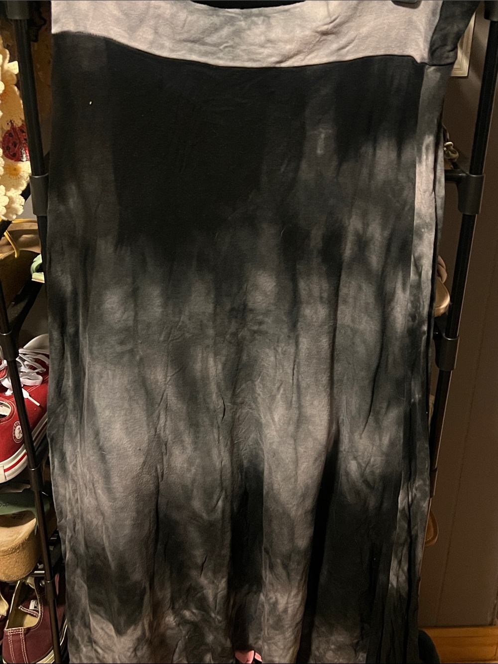 Women's Tie-Dye Black & Gray Maxi Skirt